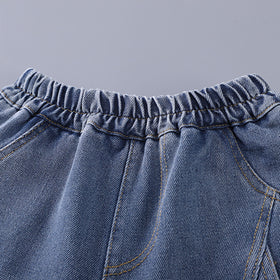 Boys Printed Short Sleeves T-Shirt With Light Blue Denim Shorts Set 2 pc. Sets
