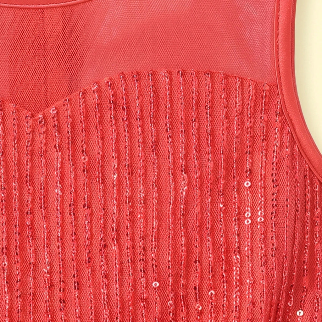 Girls Coral Sequins Embellished Sleeveless Fit & Flare Party Dress Party Dresses