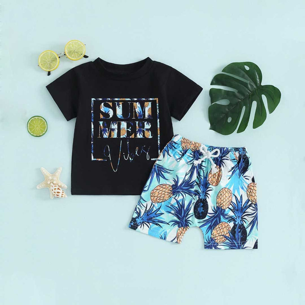 Boys Short Sleeve Graphic T-Shirt With Printed Shorts Set