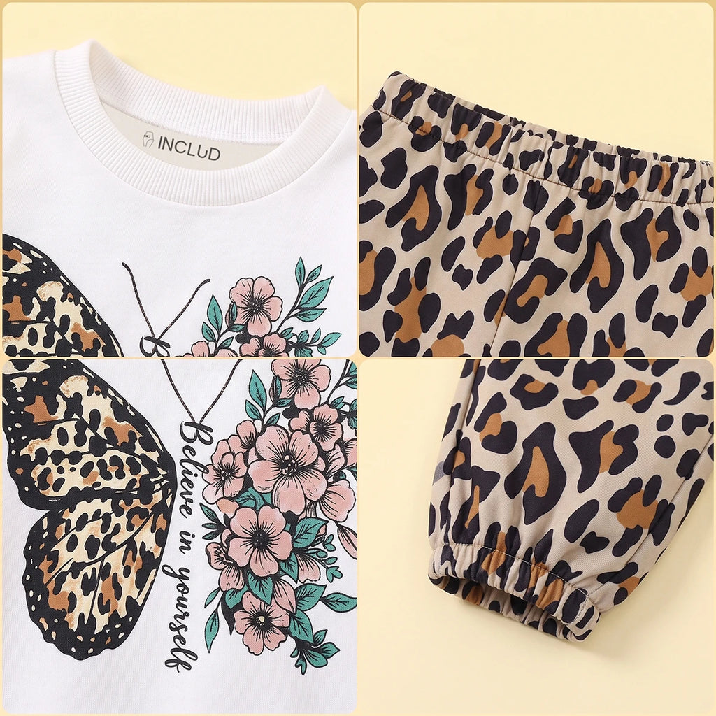 Girls White Floral Long Sleeve Sweatshirt With Pants Sets 2 pc. Sets