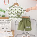 Boys Green Printed Short Sleeves T-Shirt With Contrast Patch Pocket And Shorts Set 2 pc. Sets