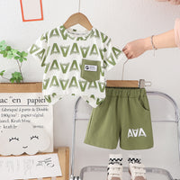Boys Green Printed Short Sleeves T-Shirt With Contrast Patch Pocket And Shorts Set 2 pc. Sets