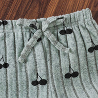 Girls Sea Green Cherry Printed Crop Top With Shorts Set 2 pc. Sets
