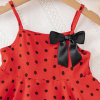 Girls Red Polka Dot Print Sleeveless Tiered Dress Casual Dresses