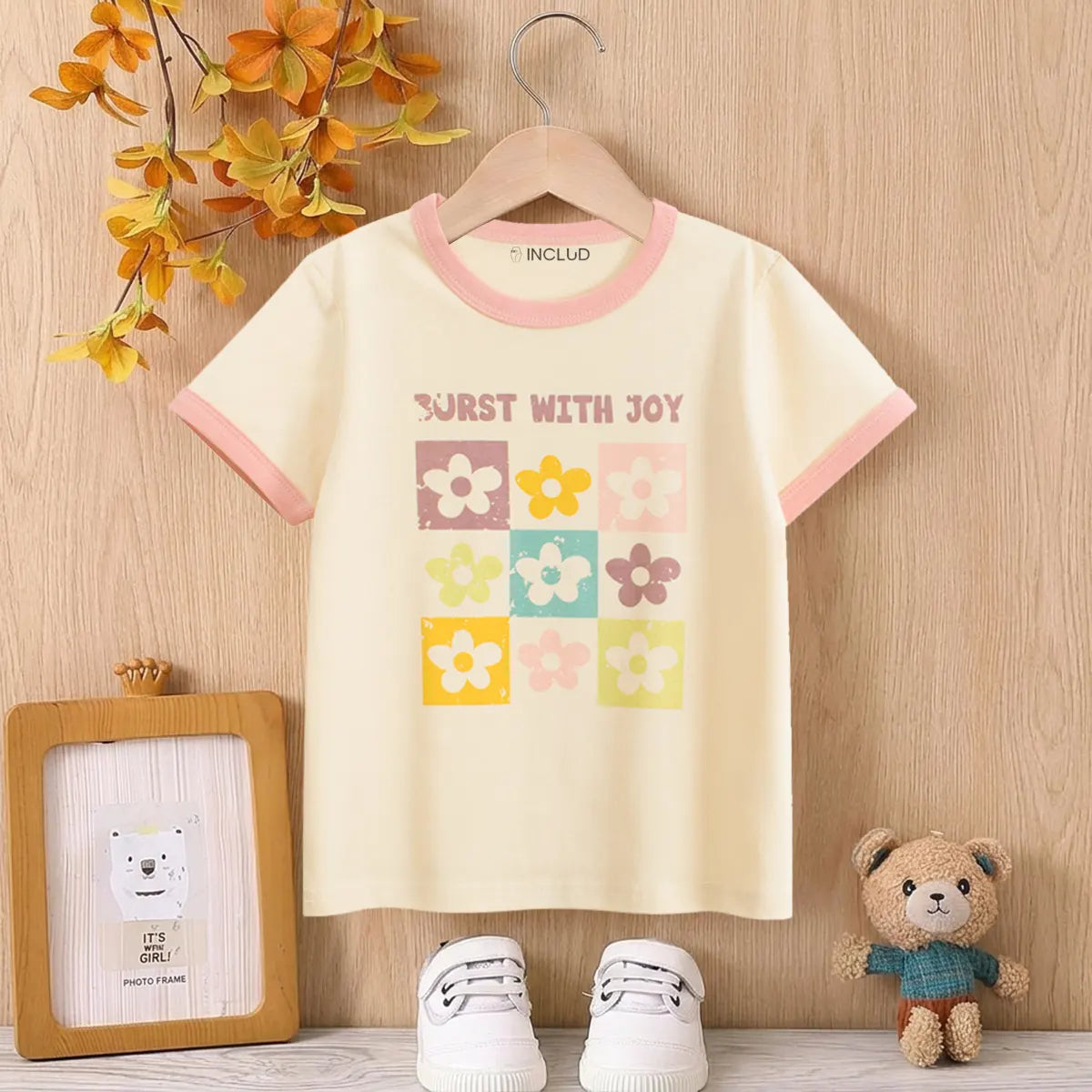 Girls Cream Floral Print Short Sleeve T-Shirt Tshirts Cream 1-2 Y