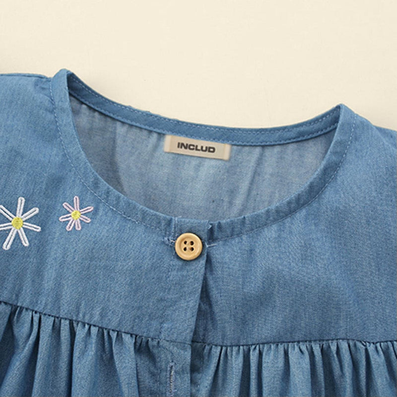 Girls Embroidered Denim Casual Dress Casual Dresses   