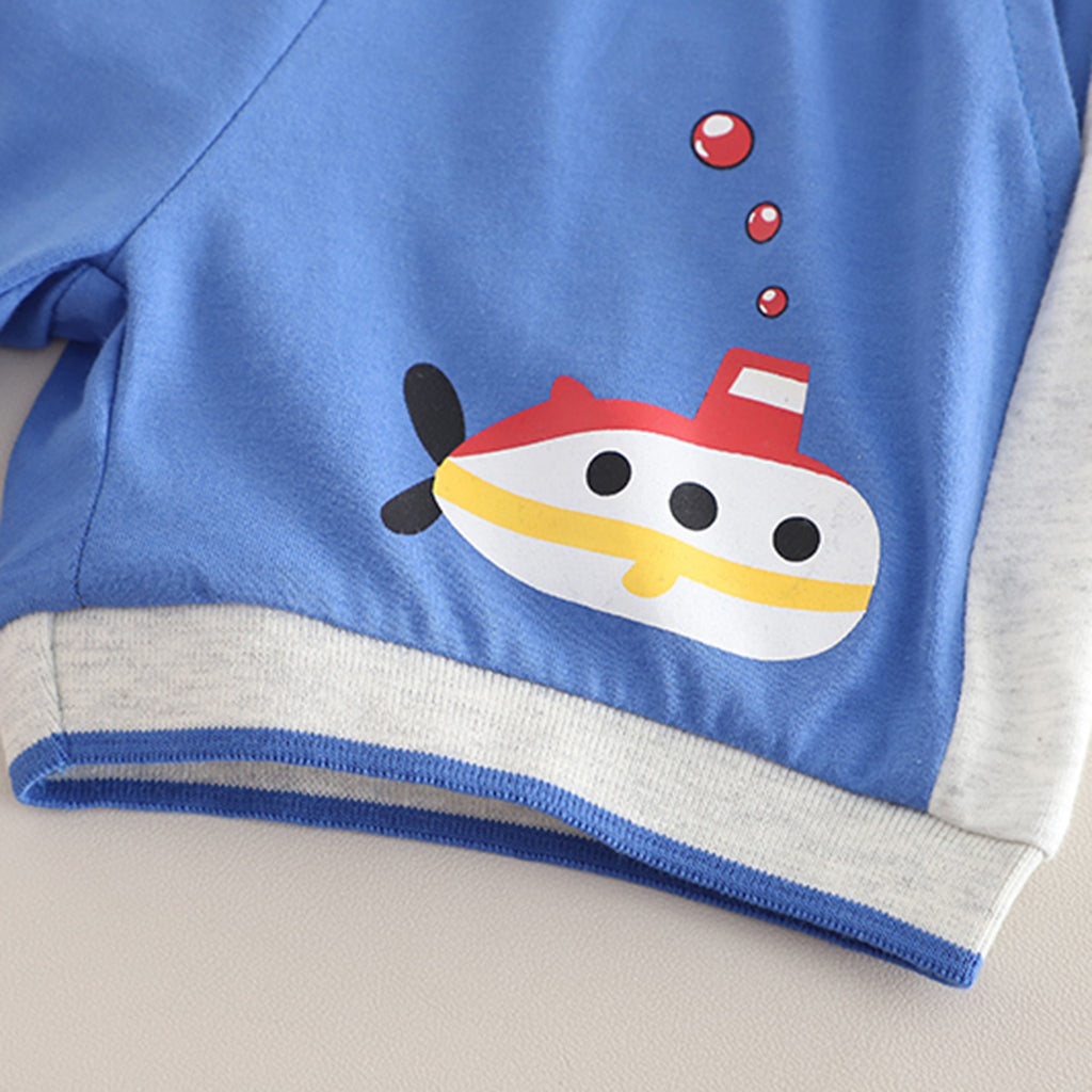 Boys Blue Submarine Printed Raglan Sleeves T-Shirt With Shorts Set 2 pc. Sets
