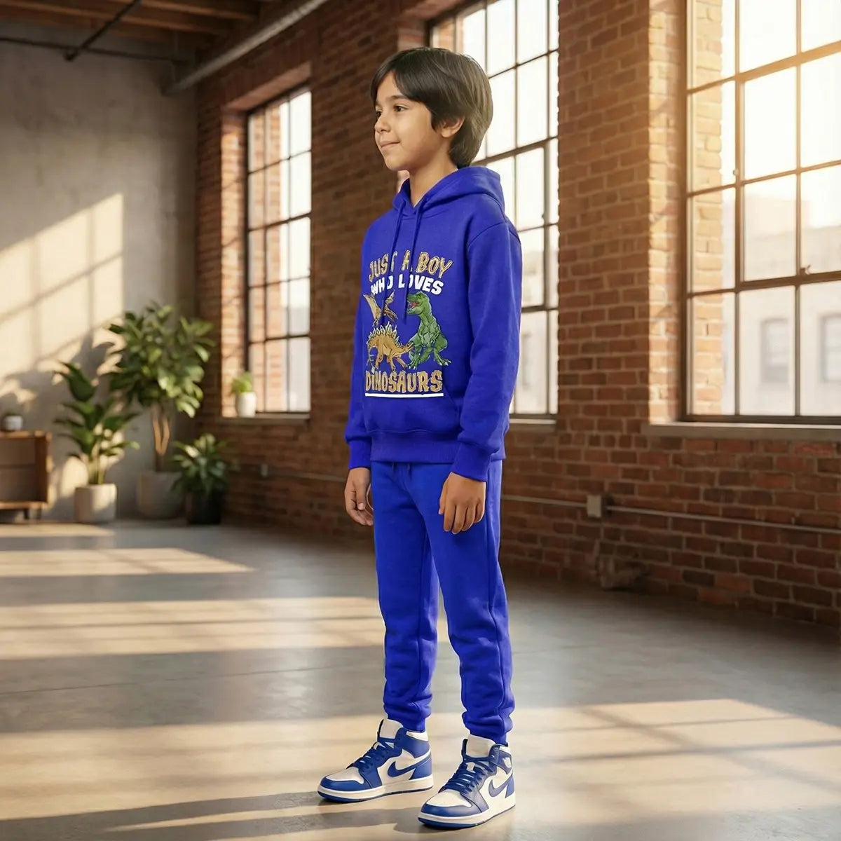 Boys Royal Blue Dinosaur Graphics Hoodies Sweatshirt With Joggers Sets 2 pc. Sets