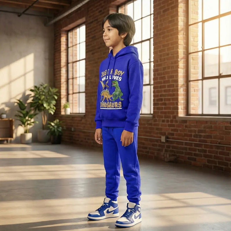 Boys Royal Blue Dinosaur Graphics Hoodies Sweatshirt With Joggers Sets 2 pc. Sets