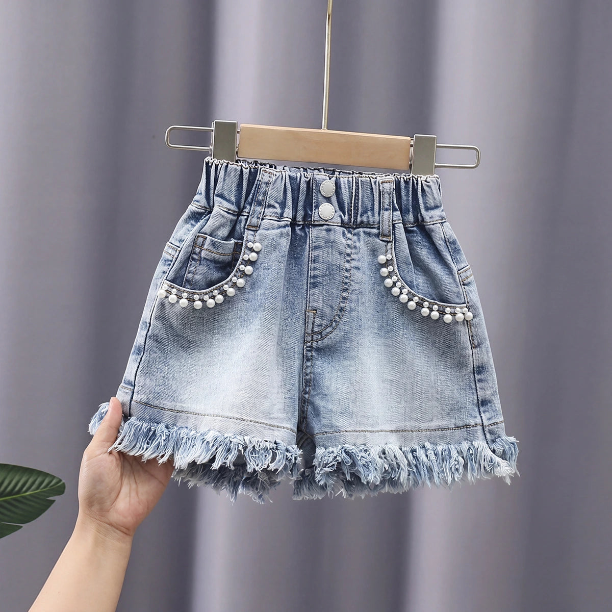 Girls Blue Pearl Embellished Denim Shorts Shorts Blue 5-6 Y