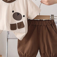 Boys Apricot Bear Motif T-Shirt With Elasticated Shorts Sets Sets