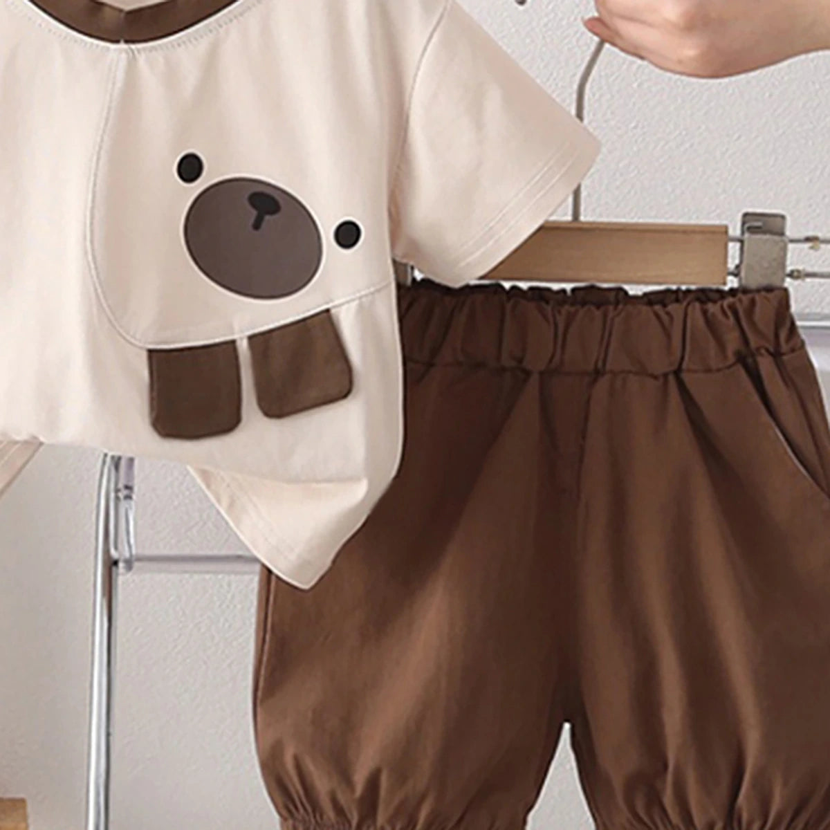 Boys Apricot Bear Motif T-Shirt With Elasticated Shorts Sets Sets