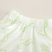 Boys Green Dinosaur Printed Shirt With Sleeveless T-Shirt And Shorts Set 3 pc. Sets