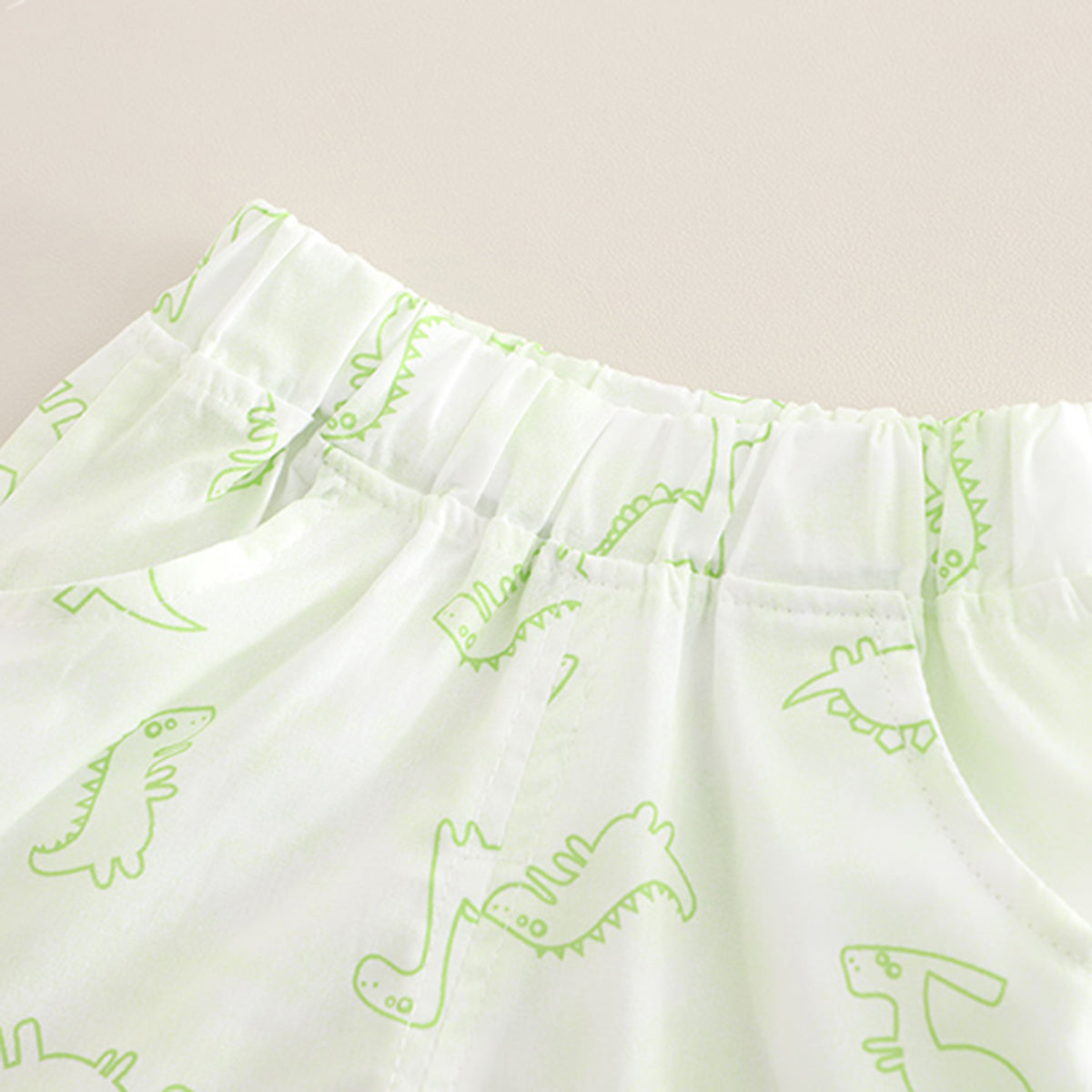 Boys Green Dinosaur Printed Shirt With Sleeveless T-Shirt And Shorts Set 3 pc. Sets