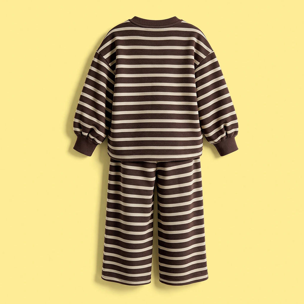 Girls Brown Striped Sweatshirt & Pants Co-ord Sets Sets