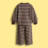 Girls Brown Striped Sweatshirt & Pants Co-ord Sets Sets