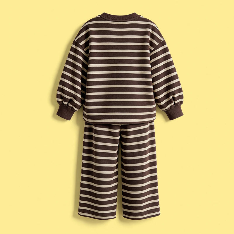 Girls Brown Striped Sweatshirt & Pants Co-ord Sets Sets