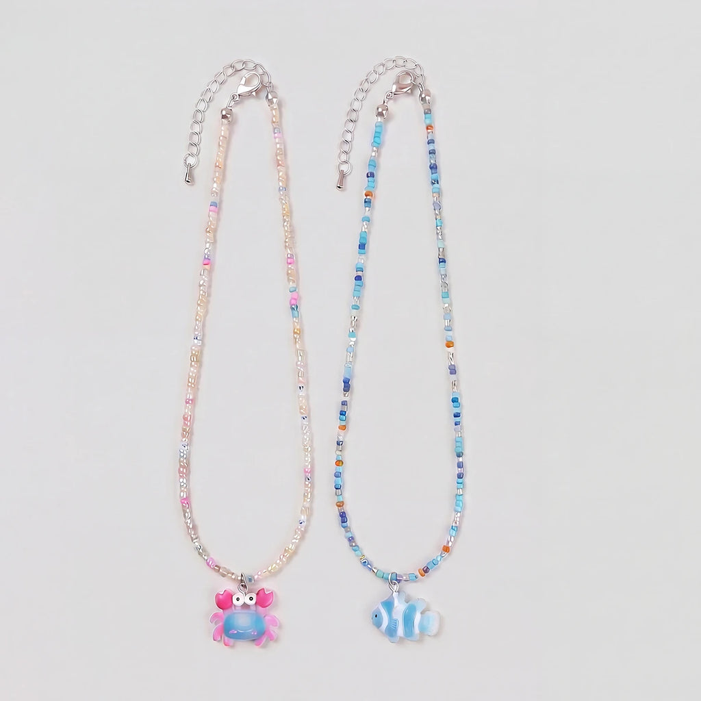 Pack Of 2 Girls Multicolour Sea Life Motif Beaded Necklace Sets Necklace and Chains Multicolor Onesize