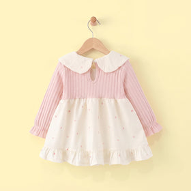 Girls Pink Long Sleeve Floral Print A-line Dress Casual Dresses