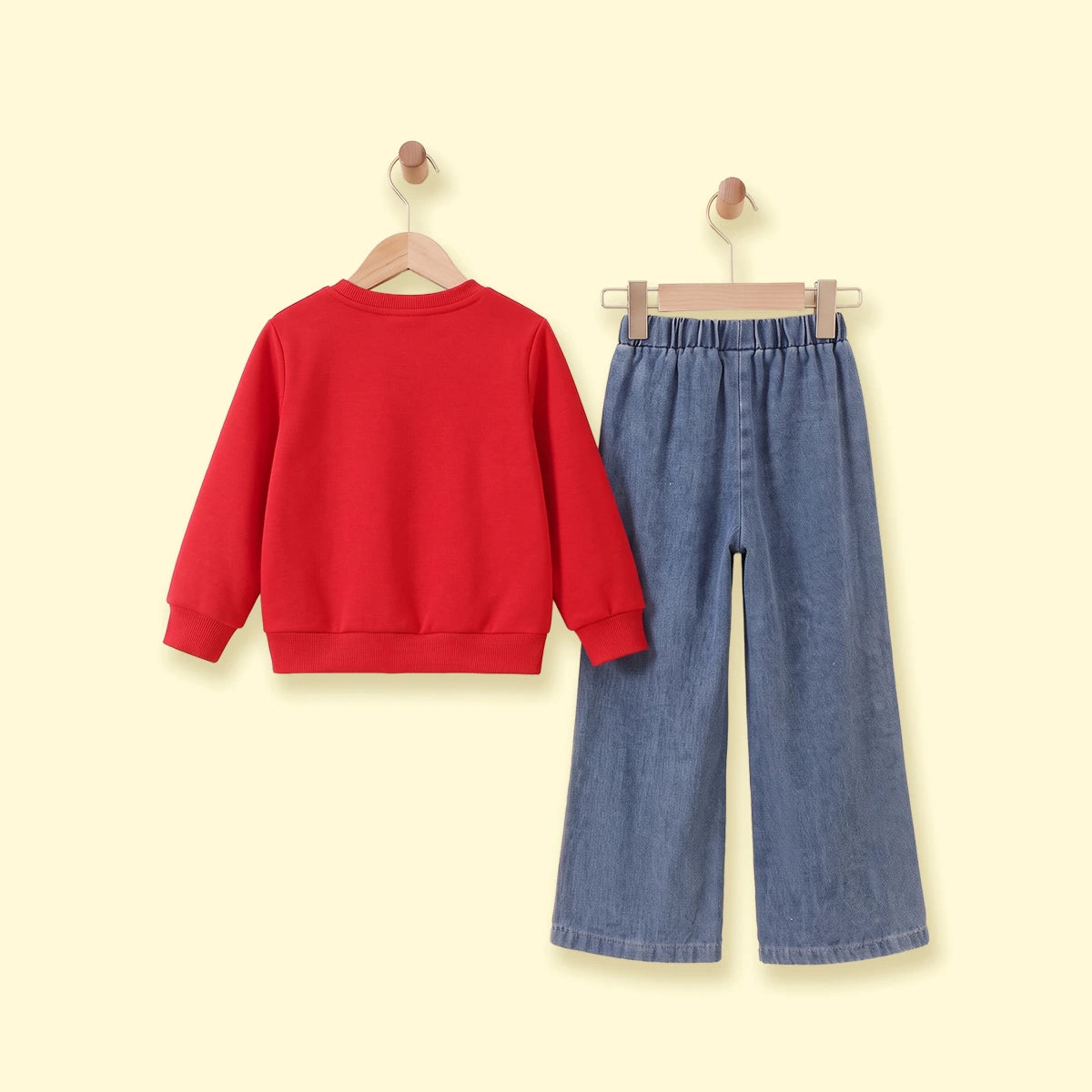 Girls Red Butterfly Long Sleeve Sweatshirt With Denim Pants Sets 2 pc. Sets