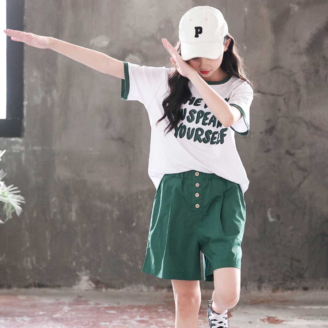 Girls Short Sleeve Typography Print T-Shirt With Shorts Set 2 pc. Sets   