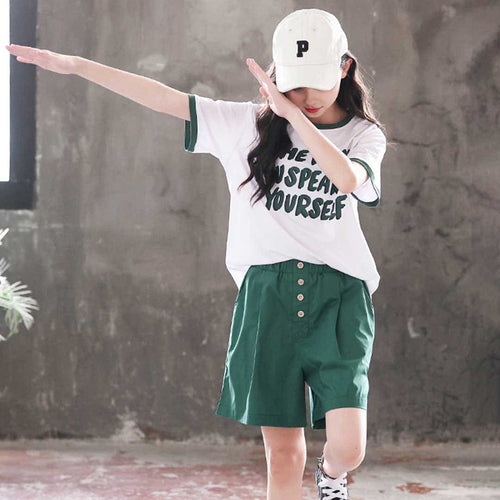 Girls Short Sleeve Typography Print T-Shirt With Shorts Set 2 pc. Sets   