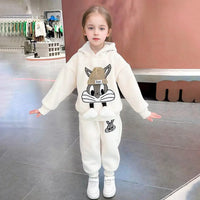 Girls Beige Rabbit Applique Hooded Sweatshirt With Sleeveless Padded Vest & Jogger Sets Sets Beige 5-6 Y