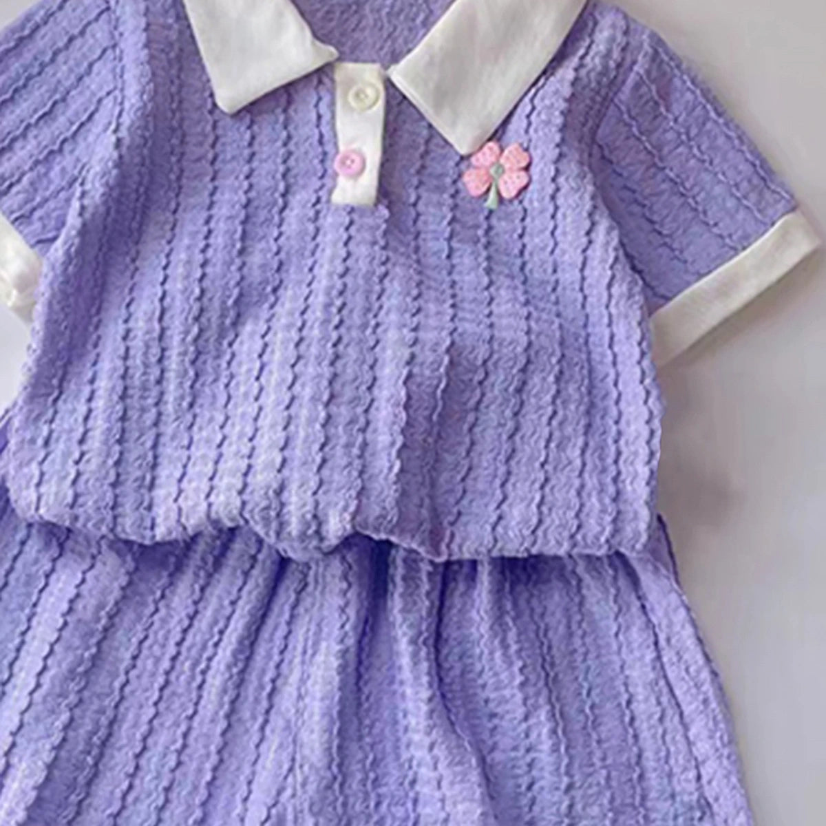 Girls Purple Short Sleeve Textured Polo T-Shirt With Shorts Sets 2 pc. Sets