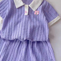 Girls Purple Short Sleeve Textured Polo T-Shirt With Shorts Sets 2 pc. Sets