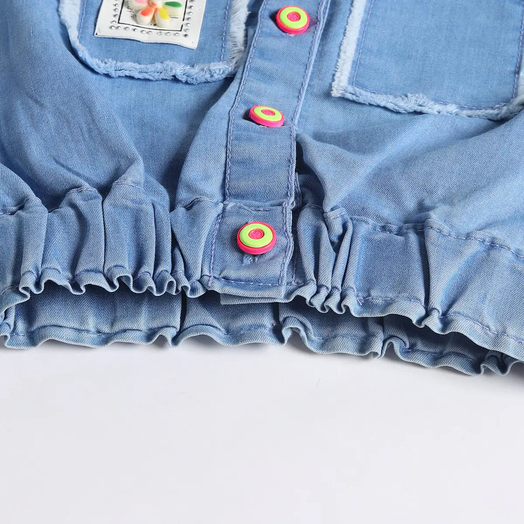 Boys Light Blue Applique Denim Shirt With Elasticated Shorts Sets 2 pc. Sets