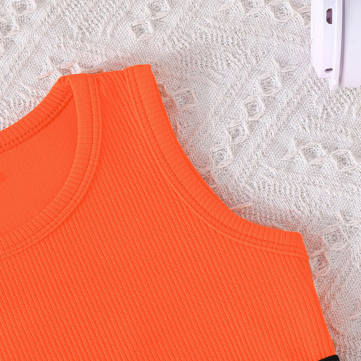 Girls Neon Orange Sleeveless Crop Top With Flared Skirt Set 2 pc. Sets