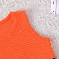 Girls Neon Orange Sleeveless Crop Top With Flared Skirt Set 2 pc. Sets