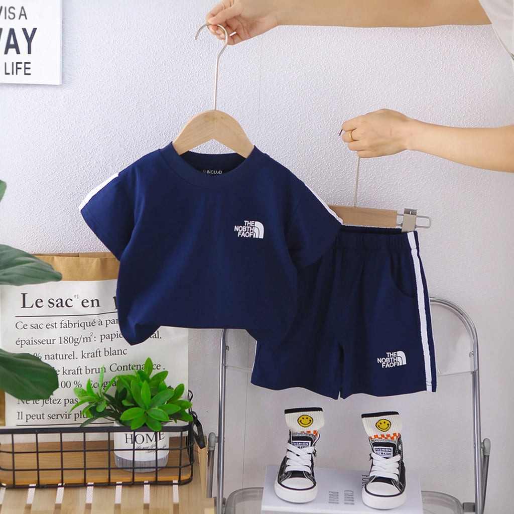 Boys Navy Blue Typographic Print T-Shirt & Shorts Co-ord Sets Sets Navy Blue 1-2 Y
