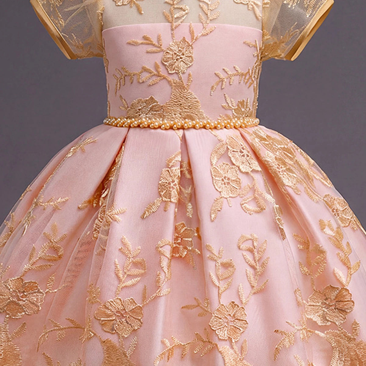 Girls Light Pink Floral Embroidered Fit & Flare Party wear Dress Party Dresses