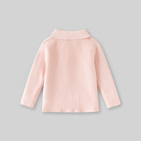 Girls Pink Self-Design Stripes Winter Polo T-Shirt Tshirts