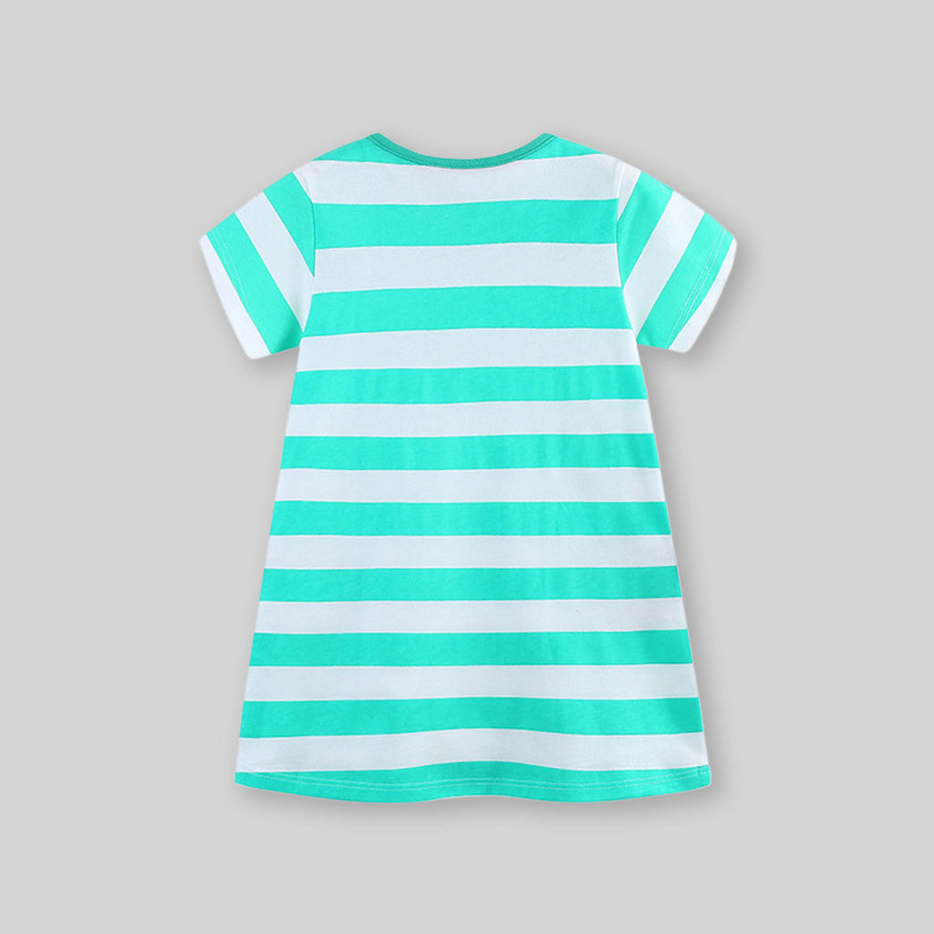 Girls Patch Applique Striped A-Line Dress Casual Dresses   