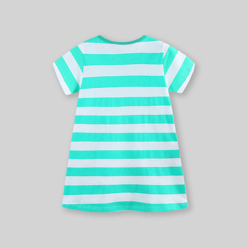 Girls Patch Applique Striped A-Line Dress Casual Dresses   