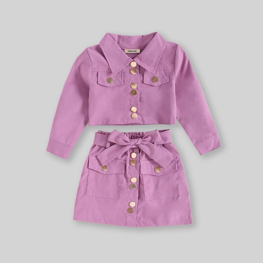 Girls Purple Long Sleeve Jacket Top With Skirt Set Sets Purple 1-2 Y 