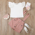 Girls Schiffli Flutter Sleeves Top With Peach Suspenders Skorts Sets Sets Peach 1-2 Y