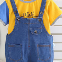 Boys Yellow Short Sleeves Round Neck T-Shirt With Denim Dungaree Set 2 pc. Sets