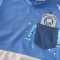 Boys Blue Graphics T-Shirt With Denim Shorts Set Sets