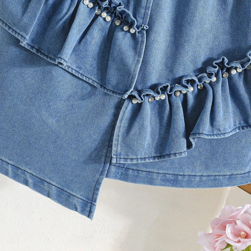 Girls Blue Light Wash Sleeveless Top With Elasticated Skirts Sets 2 pc. Sets