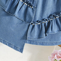 Girls Blue Light Wash Sleeveless Top With Elasticated Skirts Sets 2 pc. Sets