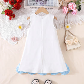 Girls Blue Sleeveless Floral Applique A-Line Dress Casual Dresses
