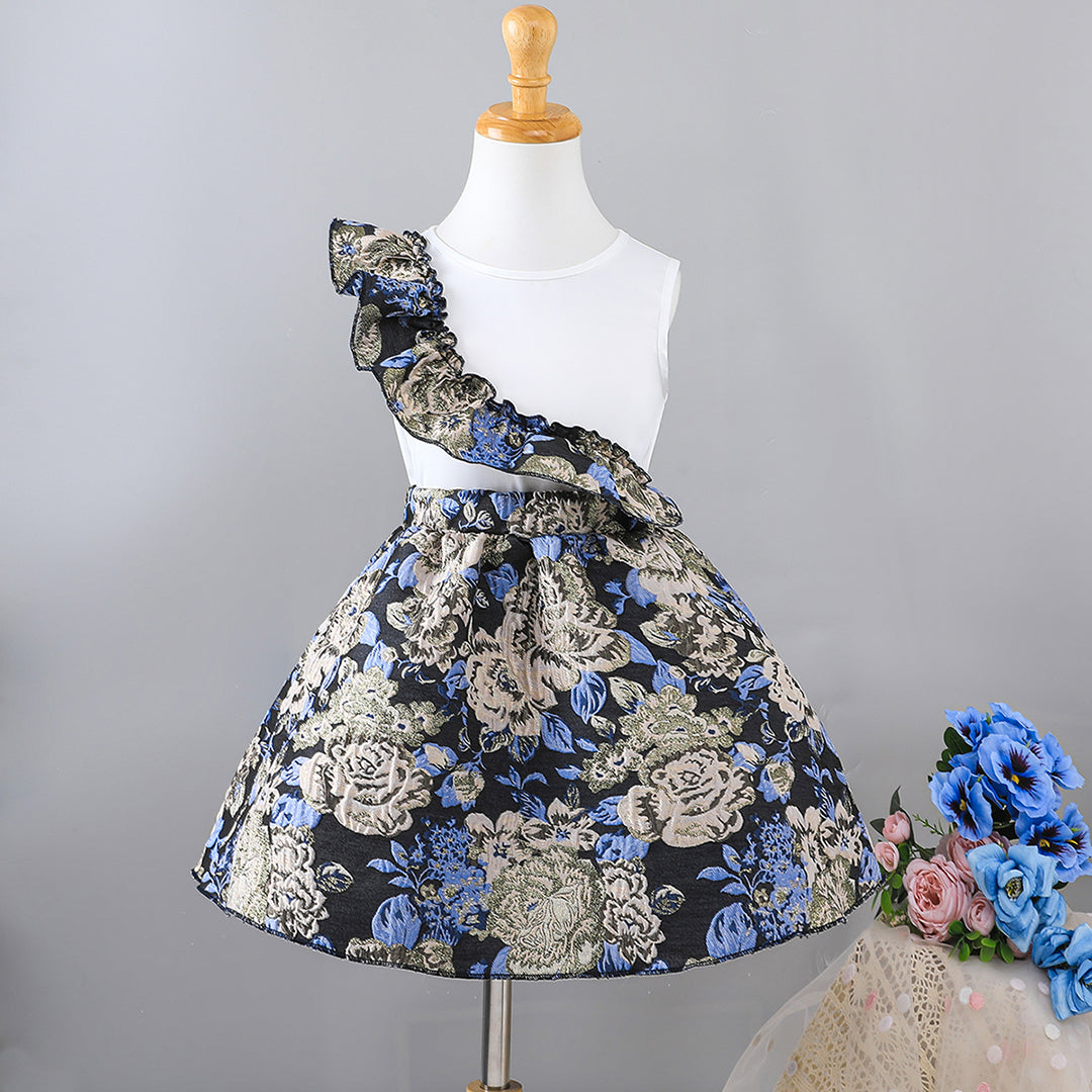 Girls Multicolor Sleeveless Floral Print Ruffle Dress Casual Dresses Multicolor 3-4 Y