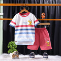 Boys White Cartoon Graphic Stripes T-Shirt With Elasticated Shorts Sets Sets White 1-2 Y