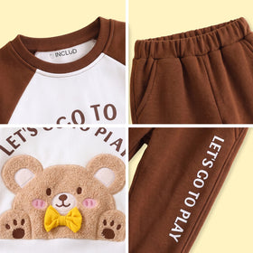 Boys Brown Typography Print Sweatshirt With Pants Sets 2 pc. Sets