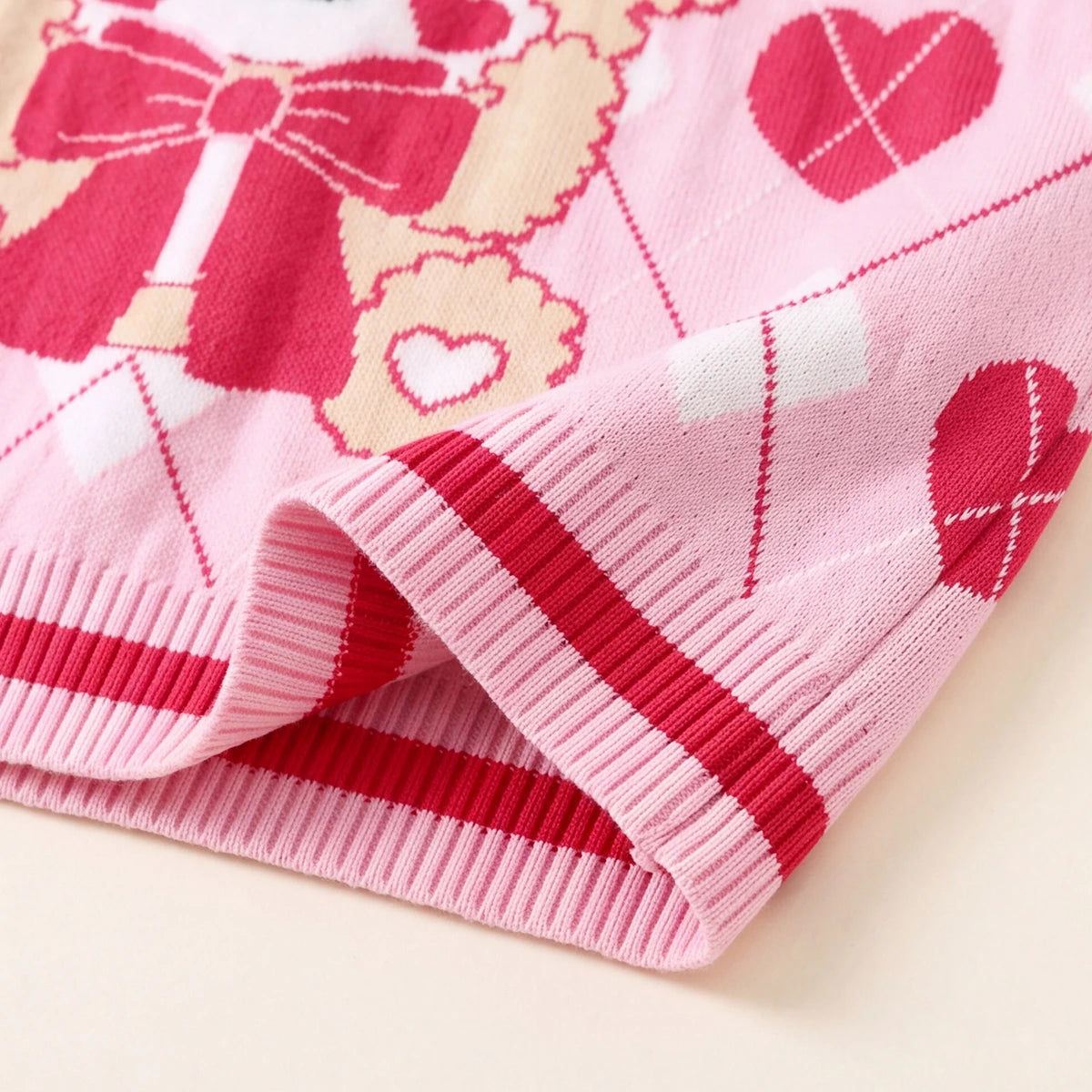 Girls Pink Bear Jacquard Sweater Vest Sweaters & Cardigans