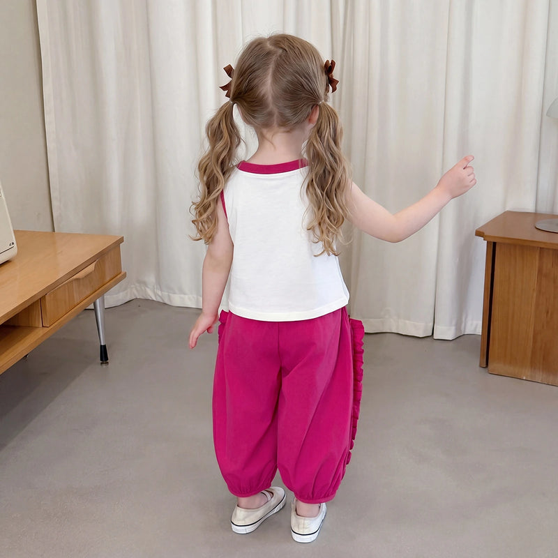Girls Bunny Print Sleeveless Top With Fuchsia Pants Sets 2 pc. Sets