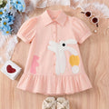 Girls Light Pink Bunny Applique Puff Sleeve Shirt Dress Casual Dresses Light Pink 2-3 Y